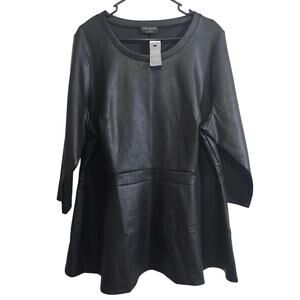 Lane Bryant Faux Leather‎ Peplum Top 22/24 Plus Black Moto Party Casual NWT